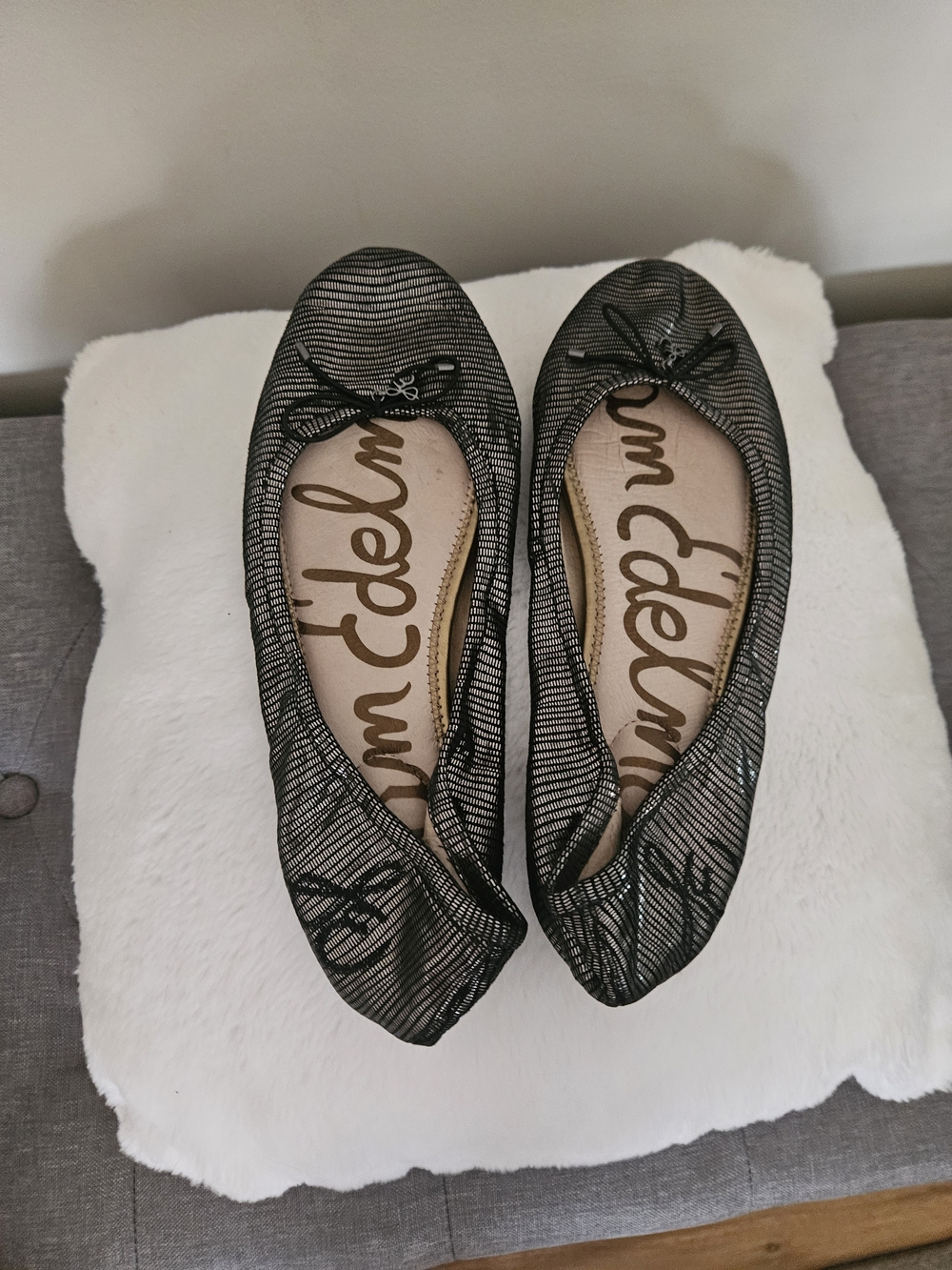 Sam Edelman Black Striped Lace Ballet Flats